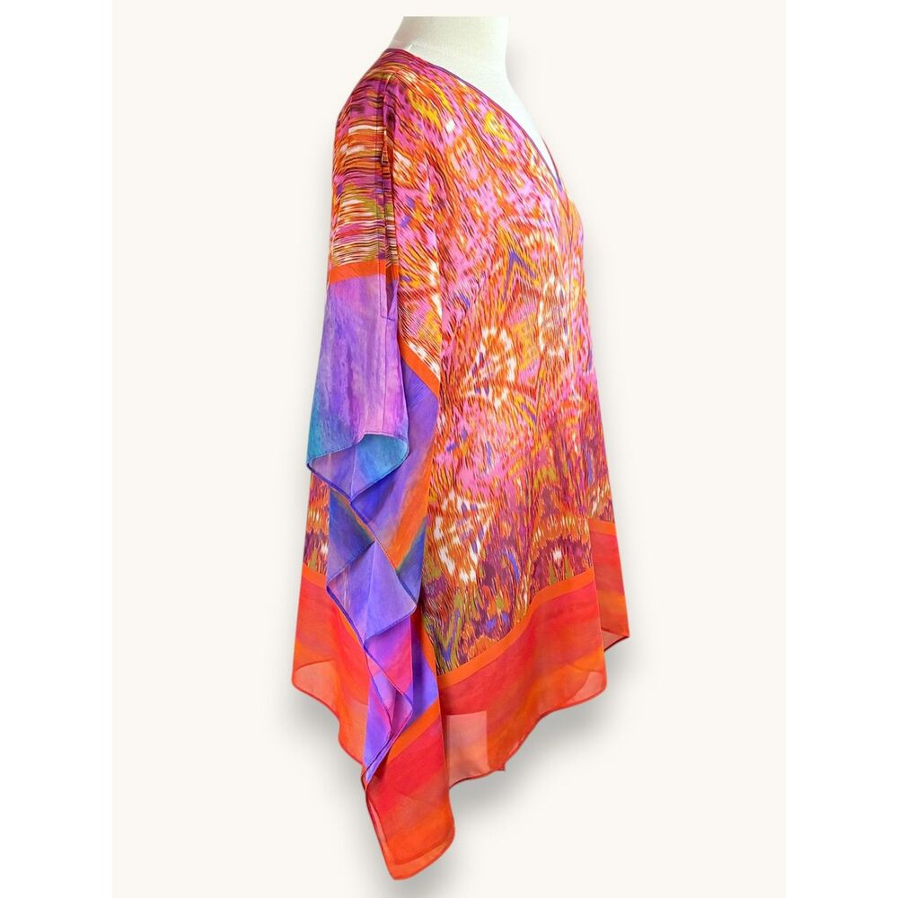 Susan Graver Sheer Blouse Cold Shoulder Colorful Print Flowy Resort Wear Size S - Picture 3 of 6